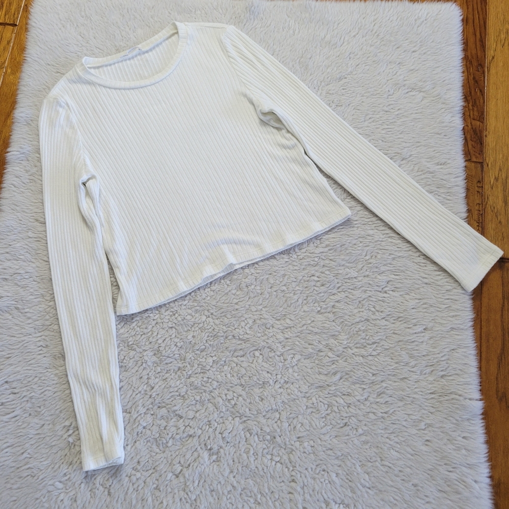 Reformation Cream Ribbed Long Sleeve Top
